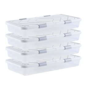 VEVOR Under Bed Storage with Wheels, 31.7 x 15.6 x 6.9 inch Underbed Containers, Underbed Shoes Organizer with Lid & Gray Latch