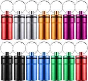 14 Pieces Pill Holder Keychain Portable Pill Case Waterproof Aluminum Keychain Tablet Container Mini Metal Tablet Boxes Storage for Purse Outdoor Camp