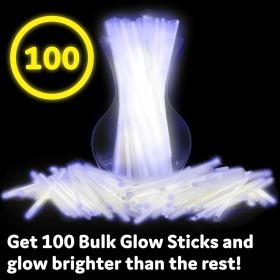White Glow Sticks - 100pk, 8 Glow In The Dark Light Up Party Favors, Decorations and Accessories