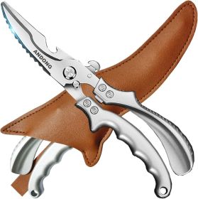 eavy Duty Professional Poultry Shears -Stainless Steel Kitchen & Meat Scissors with Leather Sheath