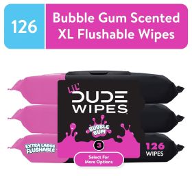 Extra Large Bubble Bum Flushable Wet Wipes for Kids, Bubble Gum Scent, 126 Count, 3 Pack