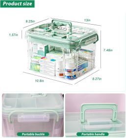 15qt Clear Medicine Organizer Storage Box with Tray, Plastic First Aid Box Empty, Medicine Caddy with Lids Handles,Thickened Medicine Container Chest