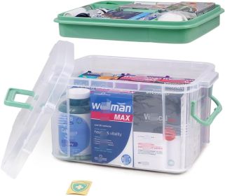 15qt Clear Medicine Organizer Storage Box with Handle, Plastic Empty First Aid Box with Tray, Multipurpose Medical Storage Container