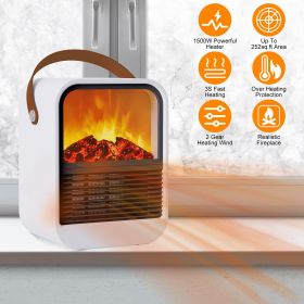 1500W Portable Electric Fireplace Heater 2 Gear Temperature PTC Ceramic Space Heater with Realistic Burning Flame Overheating Tip Over Protection
