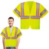 Yellow High Visibility Safety Vests, Large. Pack of 25 Polyester Reflective Vest for Women with Silver Reflective Strips