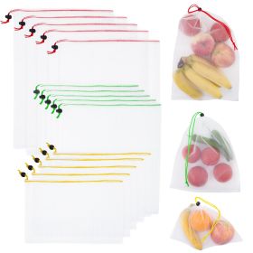 Reusable Mesh Produce Bags 3 Sizes, Pack of 15 See-Through Reusable Produce Bags Washable, Odorless