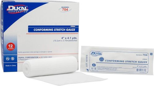 Conforming Stretch Gauze 4 inch x 4.1 Yards. Case of 96 Conforming Bandages. Rayon/Poly Knitted Stretch Gauze. Sterile Bandages. Comfortable and Gentl