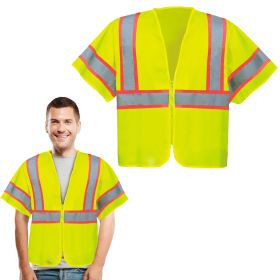 Yellow High Visibility Safety Vests, X-Large. Pack of 25 Polyester Reflective Vest for Women with Silver Reflective Strips