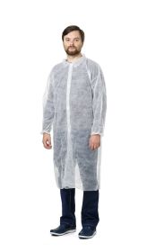 Disposable Lab Coat Medium. Pack of 30 White Adult Lab Coat Disposable Collar Gowns. Polypropylene Surgical Gowns with Long Sleeves and Elastic Wrists