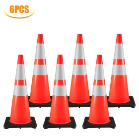 6Pack 36" Traffic Cones, Safety Road Parking Cone with Black Weighted Base, PVC Orange Traffic Safety Cones