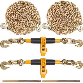 Ratchet Chain Binder 2PCS, 3/8"-1/2" Heavy Duty Load Binders, with G80 Chains 12000 lbs Secure Load Limit, Labor-saving Anti-skid Handle