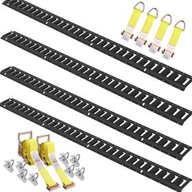 E Track Tie-Down Rail Kit, 18PCS 5' E-Tracks Set Includes 4 Steel Rails & 8 O-Ring Anchors & 4 Tie-Offs with D-Ring & 2 Ratchet Straps