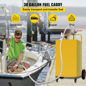30 Gallon Fuel Caddy, Gas Storage Tank & 4 Wheels, with Manuel Transfer Pump, Gasoline Diesel Fuel Container for Cars, Lawn Mowers, ATVs, Boats, More