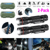 2 Pack USB Rechargeable LED Flashlight Adjustable Focus 3-Modes Outdoor Mini Flashlight W/ USB Cable+Mini Box