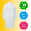 Disposable Lab Coat Medium. Pack of 30 White Adult Lab Coat Disposable Collar Gowns. Polypropylene Surgical Gowns with Long Sleeves and Elastic Wrists