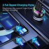 90W 3 Ports Fast Charge Car Charger QC3.0 PD3.0 USB Type-C LT Car Cigarette Lighter with Colorful Light Fit for IOS Phone iPad Samsung Goggle Pixel