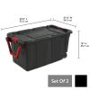 40 Gallon Wheeled Plastic Storage Container with Handle, Black, Pack of 2, Industrial