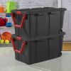 40 Gallon Wheeled Plastic Storage Container with Handle, Black, Pack of 2, Industrial
