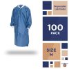 Disposable Lab Coats. Pack of 100 Blue Adult Work Gowns Medium. SMS 40 gsm PPE Clothing with Snaps Front, Knit Cuffs & Collar