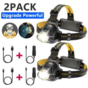 LED Headlamp Rechargeable Head Torch Zoom Headlight Lamp Powerful Flashlight Fishling Driving Camping Light With 3 Modes Work Light (Color: 2PACK)