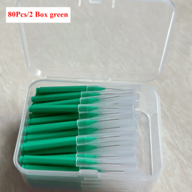 80/160 Pcs/Box I-type push pull interdental brush 0.6-1.5Mm Cleaning Between Teeth Oral Care Orthodontic I Shape Tooth Floss (Color: 80Pcs 2 Box green)