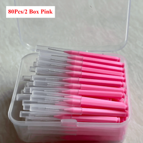 80/160 Pcs/Box I-type push pull interdental brush 0.6-1.5Mm Cleaning Between Teeth Oral Care Orthodontic I Shape Tooth Floss (Color: 80Pcs  2 Box Pink)