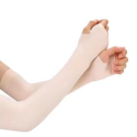 Solid Color Cycling Arm Sleeves; Sun Screen UV Protection Compression Arm Sleeves With Thumb Hole (Color: Beige)