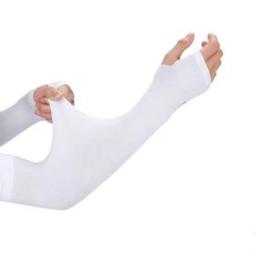 Solid Color Cycling Arm Sleeves; Sun Screen UV Protection Compression Arm Sleeves With Thumb Hole (Color: White)