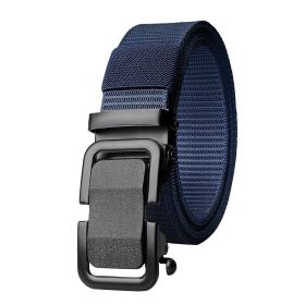 Men's Belt Automatic Metal Buckle Nylon Canvas Webbing Belt Outdoor Work Belt; Nylon Belt With Click Buckle (Color: Navy, size: 3.4x125cm/1.3x49inch)