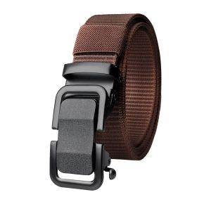 Men's Belt Automatic Metal Buckle Nylon Canvas Webbing Belt Outdoor Work Belt; Nylon Belt With Click Buckle (Color: Brown, size: 3.4x125cm/1.3x49inch)
