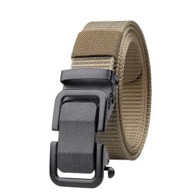 Men's Belt Automatic Metal Buckle Nylon Canvas Webbing Belt Outdoor Work Belt; Nylon Belt With Click Buckle (Color: Khaki, size: 3.4x125cm/1.3x49inch)