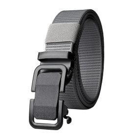 Men's Belt Automatic Metal Buckle Nylon Canvas Webbing Belt Outdoor Work Belt; Nylon Belt With Click Buckle (Color: Gray, size: 3.4x125cm/1.3x49inch)