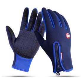 Moto Touch Screen Motorbike Racing Riding Gloves Winter Motorcycle Gloves Winter Thermal Fleece Lined Waterproof Heated Guantes (Color: Blue, size: L)