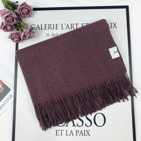 2022 Winter Scarf Solid Thicker Women Wool Cashmere Scarves Neck Head Warm Pashmina Lady Shawls And Wraps Bandana Tassel (Color: Morado)