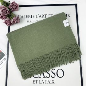 2022 Winter Scarf Solid Thicker Women Wool Cashmere Scarves Neck Head Warm Pashmina Lady Shawls And Wraps Bandana Tassel (Color: Verde)