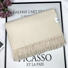 2022 Winter Scarf Solid Thicker Women Wool Cashmere Scarves Neck Head Warm Pashmina Lady Shawls And Wraps Bandana Tassel (Color: Beige)