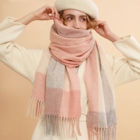 2022 Winter Wool Women's Scarves Women's Luxury Brand Scarves Women's Fringe Turbans Women's Wool Plaid Shawl Wraps Fala Cashmer (Color: Rosa)