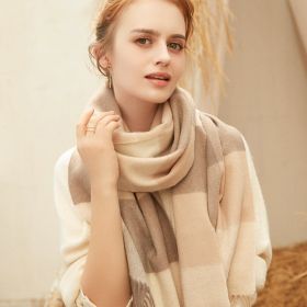 2022 Winter Wool Women's Scarves Women's Luxury Brand Scarves Women's Fringe Turbans Women's Wool Plaid Shawl Wraps Fala Cashmer (Color: Caqui)