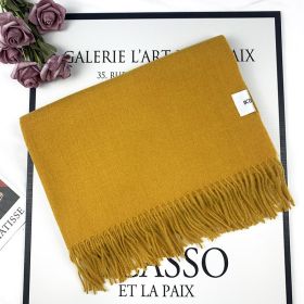 2022 Winter Scarf Solid Thicker Women Wool Cashmere Scarves Neck Head Warm Pashmina Lady Shawls And Wraps Bandana Tassel (Color: GINGER)