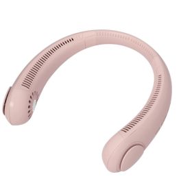 Leafless Hanging Neck Fan Strong Wind Ultra-Long Battery Life Indoor And Outdoor Portable Hanging Neck Small Fan (Color: pink)