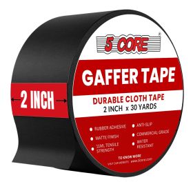 5 Core Gaffers Tape 2 Inch 30 Yards Professional Pro Gaff Tape Non Reflective Water Resistant (SKU: GFF TP BLK)