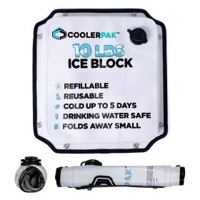 CoolerPak Ice Pack -Refillable Reusable â€“ Cold for Days â€“ Non-Toxic, Leakproof, Potable Drinking Water Safe â€“ Built Tough, Rolls Up for Storage (Attachment Method: Hook and Loop, size: 10lb)