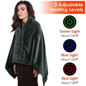 USB Heated Blanket Electric Heated Blanket Heated Poncho Shawl Wrap Throw with Zipper Washable for Home Office 59*31in (Color: as picture)