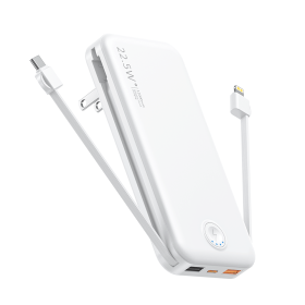 12000mAh Portable Power Bank with Built in Cables Mobile Phone Portable Charger Power Phone Charger Backup Battery for IPhone,Andriod Phone (Color: White)