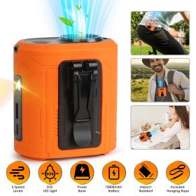 5 In 1 Portable Waist Clip Fan With 5 Speeds Flashlight 10000mAh Battery Operated Personal Wearable Turbo Belt Fan Hands-Free Neck Fan For Camping Tra (Color: Orange)