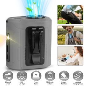 5 In 1 Portable Waist Clip Fan With 5 Speeds Flashlight 10000mAh Battery Operated Personal Wearable Turbo Belt Fan Hands-Free Neck Fan For Camping Tra (Color: Grey)