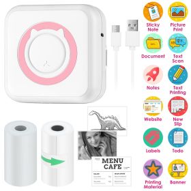 Pocket Wireless Thermal Printer Portable Mini Sticker Maker Machine Rechargeable Inkless Photo Printer for Printing Label Journal Study Notes Memo Pho (Color: pink)